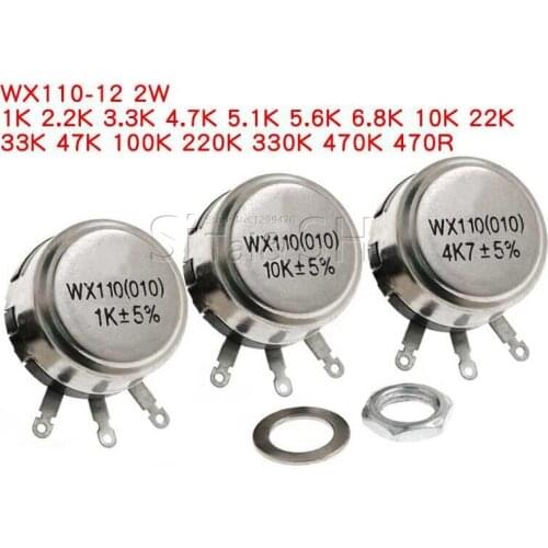 5pcs WX110 (010) 6mm Round Metal Shaft Single Turn Wire resistor Wound Potentiometer 1k 2.2k 3.3k 4.7K 5.6k 6.8k 10k 22k ohm