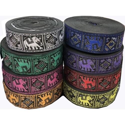 50yards/lots Woven Jacquard Ribbon animal elephant pattern for curtain and clothing accessory size 5cm LS-2674