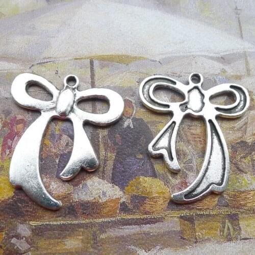 6PCS/Lot 31mm*36mm Antique Silver Color Bowknot Charm Pendants For Jewelry Making DIY Handmade Craft