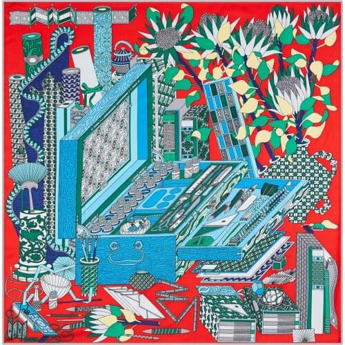 90cm Luxury Brand Square Scarf Women Hijab Bandana Handmade Curled Twill Shawl Silk Scarf Writing Case Head Scarves For Ladies