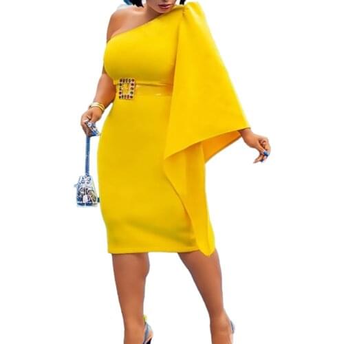 African Dresses for Women Summer 2021 African Women Solid Color Knee-length Dress African Clothes Women