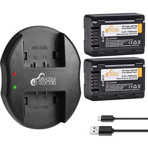 2pc 1950mAh VW-VBT190 Battery+Daul USB Charger for Panasonic HC-V720 V727 V730 V110 V130 V160 V180 V201 V230 V750 V757 V760 V770