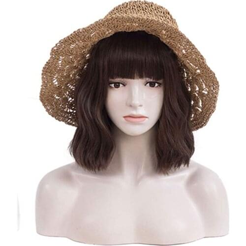 Alynn Short Wave Wig Brown Synthetic Bob Wig With Bangs Natural Looking Heat Resistant Wigs For Women Daily Cosplay Party Wear