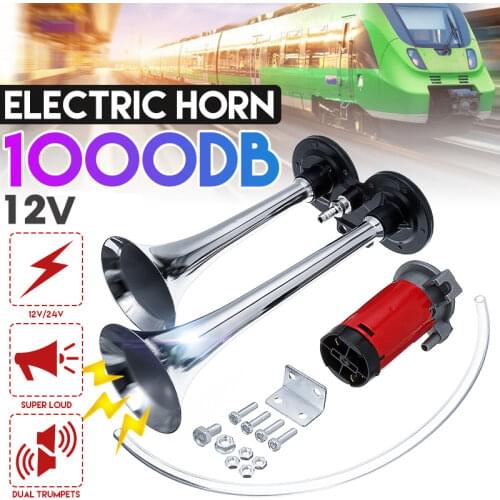 1000DB Car Horn Super Loud 12V/24V Dual Trumpet Air Horn Compressor For Car Truck Boat Train Horn Hooter For Auto Sound Signal