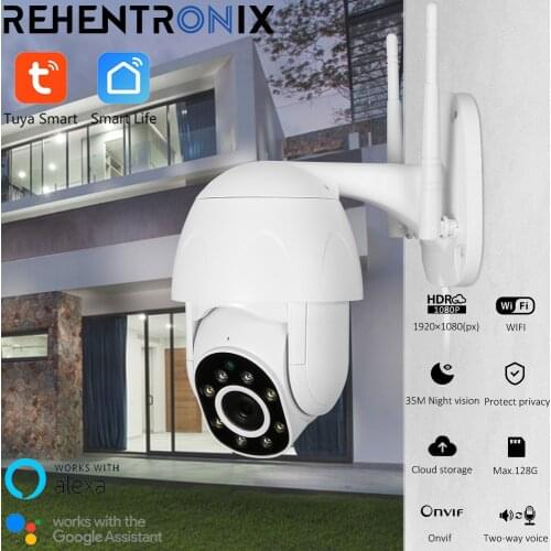 Tuya Wifi Dome Camera 1080P PTZ Auto Tracking Color Night Vision Two-way Voice Outdoor WiFi Security IP Camera Wireless ONVIF