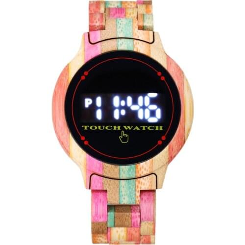 New Fashion Touch Screen LED Watch Colorful Wooden Bracelet LED Watch Digital Electronic Clock Male Sports Watches for Men Women