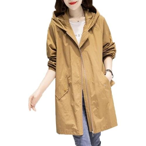 Spring Autumn Large Size 4XL Hooded jacket Coats Womens Mid-Length Trench Coat 2021 New thin Female Coat Casual Outerwear