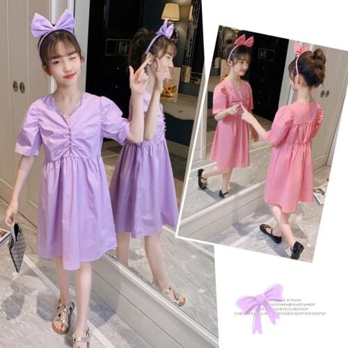 Girls Sweet Round Collar Childrens Casual Dress 2021 New White Fashion Tutu Dresses Loose Cosy Baby Girls Summer kids Clothing