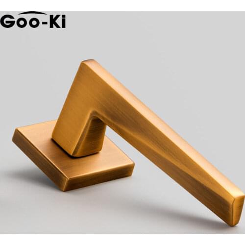 Goo-Ki Yellow Bronze Zinc Alloy Door Handle Lock Interior Anti-theft Square Bedroom Door Lock Split Silent Door Lock Hardware