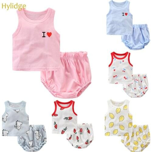 Hylidge Printed Cotton Baby Girl Boy Tank Pants Set Children Kids Sleeveless Summer Clothes Infant Vest Shorts Set Toddler Pants