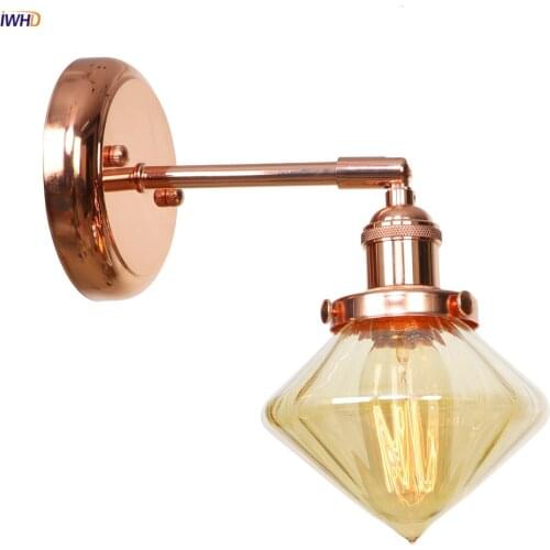 IWHD Creative Japan Style LED Wall Lamp Vintage Glass Lampshade Wall Light Retro Iron Rose Golden Wandlamp Simple Bathroom Light