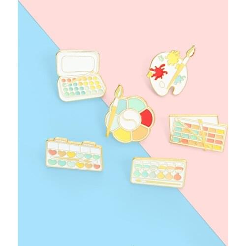 Creative Cartoon Color Drawing Board Brush Art Drawing Enamel Brooch Love Eye Shadow Makeup Alloy Pins Badge Woman Jewelry Gift