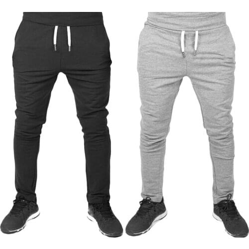 Men Solid Color Sweatpants Elastic Drawstring Trousers Sport Joggers Bottoms