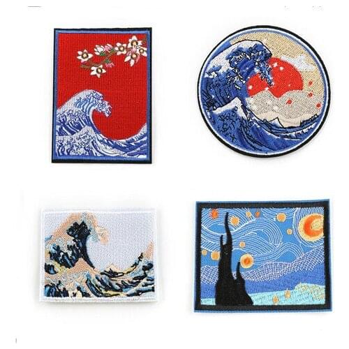 Japanese Style Embroidery Patch For Clothing DIY Applique Sticker Iron On Patches For Clothes Jacket Coat Apparel Accessories