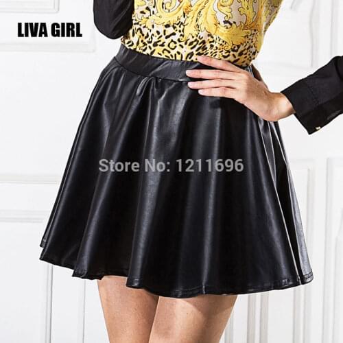 New Fashion Women/Lady Faux Leather Skirt High Waist Skater Flared Pleated Mini Skirt Ball Gown skirt