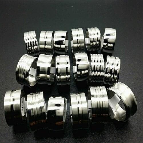 Wholesale 50pcs Silver Mens ring 12mm Top Stainless Stel Band simple Rings male Size 8-12 jewelry dropshipping
