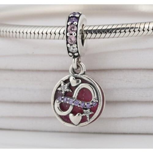 Authentic S925 Dangle Charm Glittering Infinity Hearts & Stars Pendant Bead fit Lady Bracelet Bangle