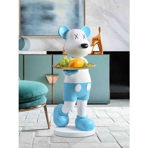 Nordic Living Room Decoration Tray Bear Figurine Resin Statue Modern Childrens Room Home Decor Art Sculpture Arts Crafts Gift