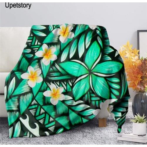 Upetstory Polynesian Plumeria Premium Throw Blanket Print on Demand Sherpa Blankets for Sofa Customized DIY Plush Thin Quilt