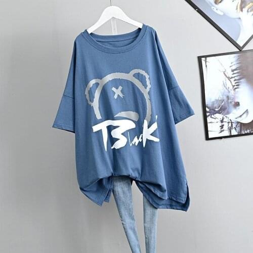 Casual Women Summer Wear All Match Cartoon Printed Short Sleeved T-shirt Mid-Length Top Shirt Women Clothes