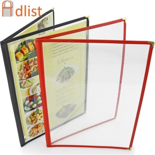 Transparent Restaurant Hotel Plastic Menu Cover Folder For A4 2 Sheet Four Page Panel Menu Holder Cafes Bar Menu Holder
