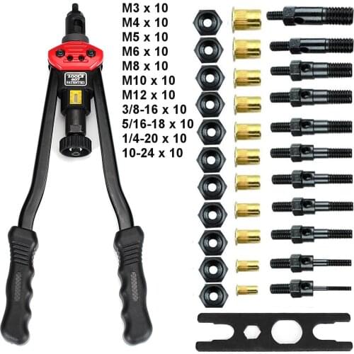 Manual Riveter Riveting Rivnut Tools Set Hand Threaded Rivet Nuts Guns with nuts Double Insert for M3/M4/M5/M6/M8/M10/M12 Nut