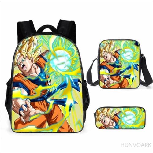 3PCS Goku Backpack 3D Print Japanese Anime School Bags For Girls boys Students Primary Daily Casual Travel Bag