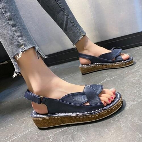 2021 Women Sandals Shoes Thick Bottom Open Toed Back Strap Sandalies Casual Hollow Out Platform Shoes Womens Footwear