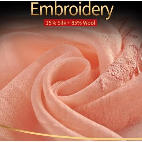 Silk Wool Blending Scarf Women 2019 Brand Shawls and Wraps for Ladies Foulard Femme Embroidery Chiffon Silk Scarves