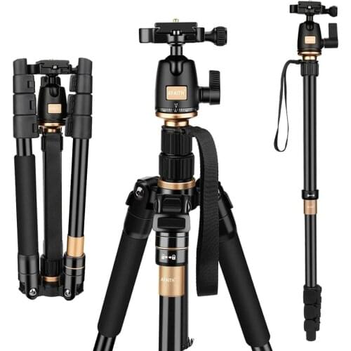 AFAITH QZSD Q555 Tripod for DSLR Camera Ultra Compact Lightweight Aluminum Travel Monopod with Ball Head Quick Release Plate