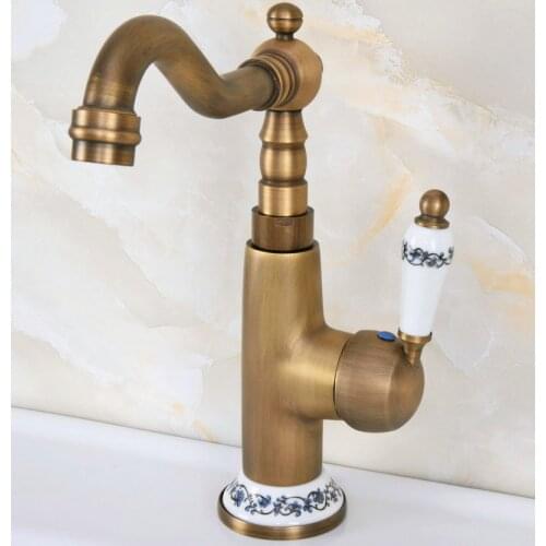 Basin Faucets Antique Bathroom Sink Mixer Single Handle Single Hole WC Bathroom Faucet Brass Hot and Cold Tap Swivel anf605