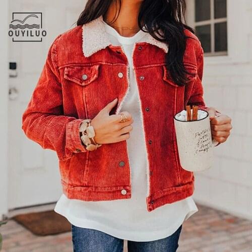 Corduroy Women Padded Jacket Thick Velvet Jacket Winter Warm Solid Outerwear Long Sleeve Vintage Short Women Lamb Wool Coat