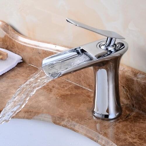Vidric Basin Faucets Waterfall Tap Bathroom Faucet Single handle Basin Mixer Tap Bath Antique Faucet Brass Sink Water Crane Silv