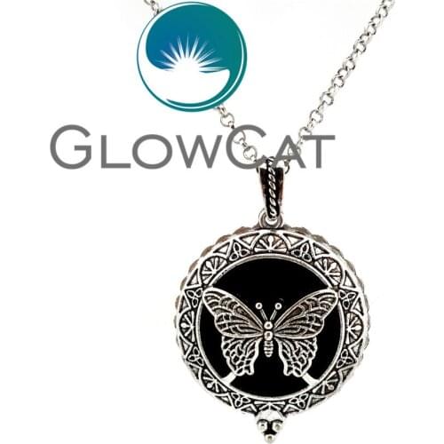 VV714 Aroma Open Antique Vintage Insect Butterfly Locket Pendant Perfume Diffuser Aromatherapy Locket Necklace