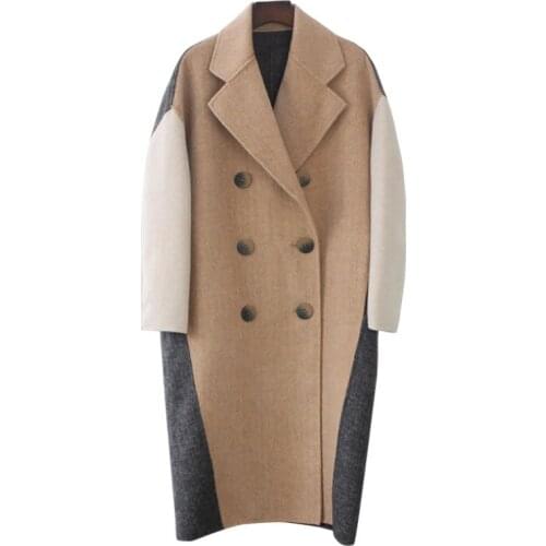 High Quality Womens New woolen Coat Double-sided Cashmere Jacket Color Matching Herringbone Parker Elegant Woolen Ladies Coat