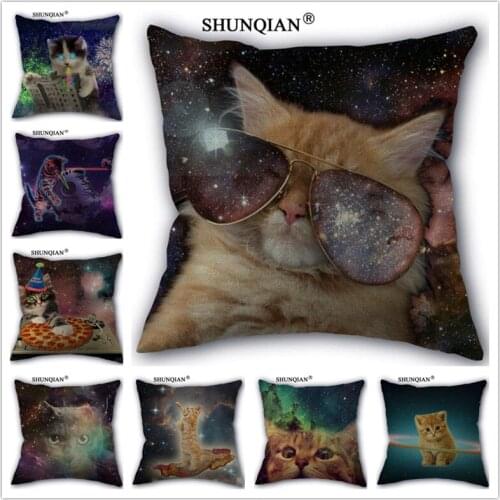 Y418 Space Cool Cat Pillowcase Pillow Cover Cotton Linen Home Decorative Pillow Case Custom Pillowcase 45x45cm One Side