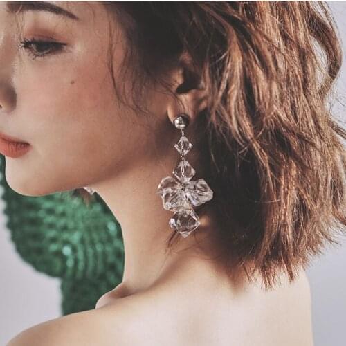 Womens European style Crystal Exaggerated Long Drop Earrings stylish Color transparent acrylic fashionable Drop Earrings