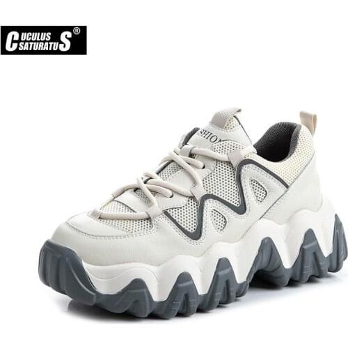 2021 Women Chunky Sneakers Vulcanize Shoes Korean Fashion New Female Black White Platform Thick Sole Running Casual Shoe Woman