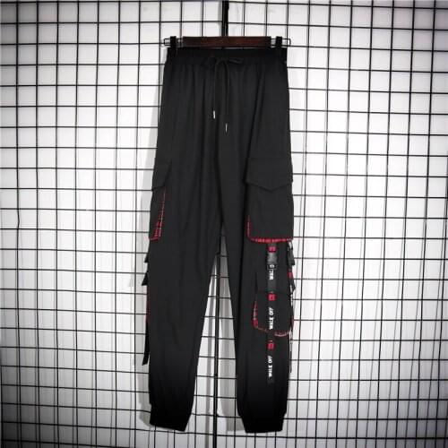 Women Cargo Pants Femme High Waist Black Pockets Trousers 2020 Sweatpants Streetwear Fall Spring Casual Pant Bottom P9381