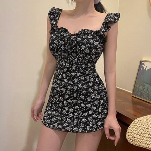 Women One-Pieces Skirt Halter Hot Spring Swimming Suit Cover The Belly Show Thin Chest Gathered d88