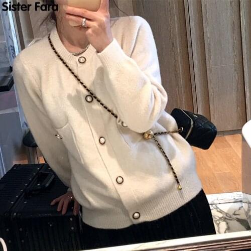 Sister Fara Autumn Long Sleeve Pockets Loose Female Solid Sweaters Winter O-neck Single-breasted Women Knitted Cardigans Tops