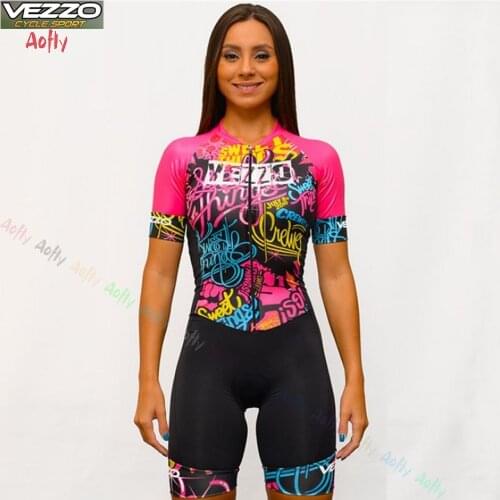 VEZZO Womens Professional Triathlon Skinsuit Sets Sexy Breathable Conjunto Feminino Ciclismo Quick Drying Jumpsuit Kits Gel Pad