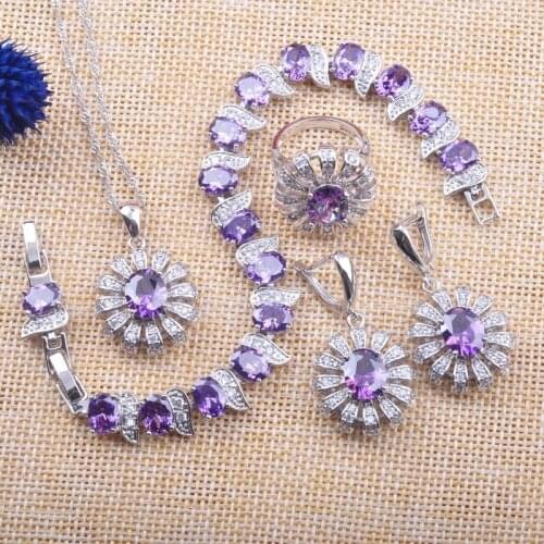 Silver Color Jewelry Sets For Women Wedding Jewelry Natural Crystal Bracelet Necklaces Earrings Ring Anniversary Gift YZ088