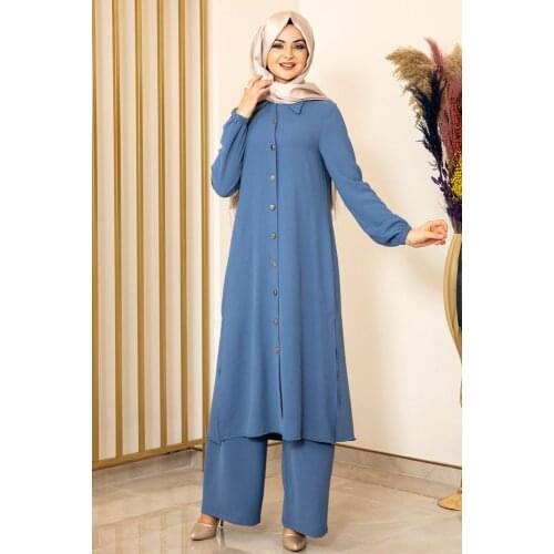 Indigo color two pieces women dress. Elegant and quality dress. Muslim dress. New season fashion. Made in Turkey. Kaftan. Caftan