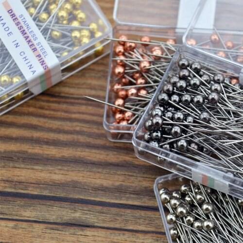 100pcs Colorful Round Pearl Head Dressmaking Pins Stitch DIY Craft Wedding Corsage Sewing Positioning Box Sewing Tools