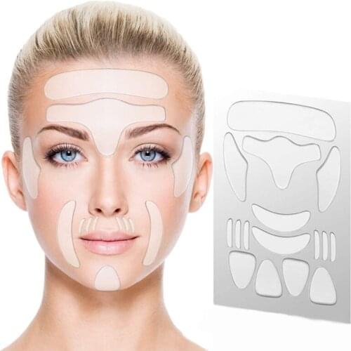 16 PCS/Set Reusable Silicone Forehead Sticker Cheek Chin Sticker Anti Aging Facial Patches Wrinkle Remover Strips Skin Care Tool