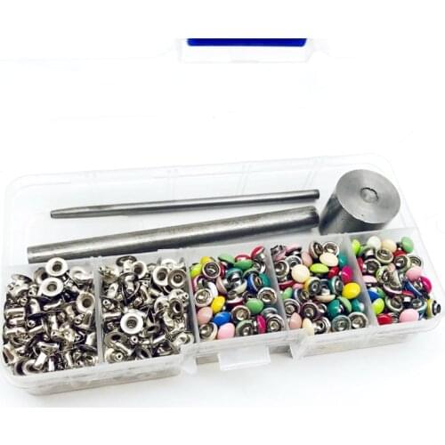 380sets 6mm Metal Mashroom Cap Rivets Studs Rapid Rivet for Leather Craft Bag Belt Clothing Garment Shoes Pet Collar Decor +Tool