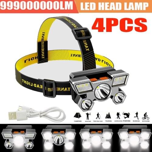 4/2/1Pcs New Strong Headlamp Led Five-head Light Usb Rechargeable Head-mounted Portable Small Flashlight Outdoor Lamp