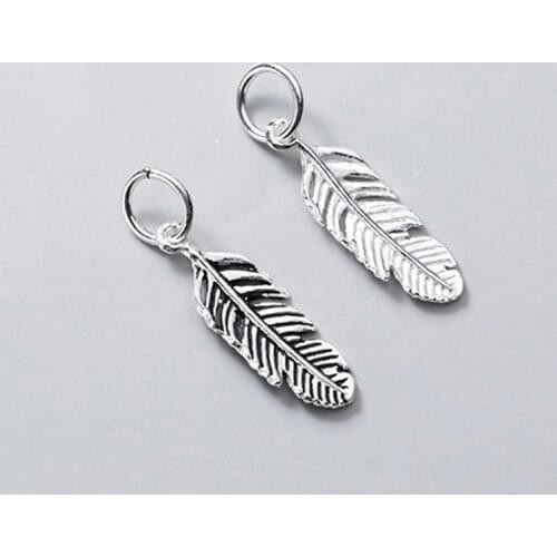 925 Sterling Silver(Whole Body) Retro Feather Circle Charms European Women Handcraft Necklace Silver Pendants DIY Jewelry Making
