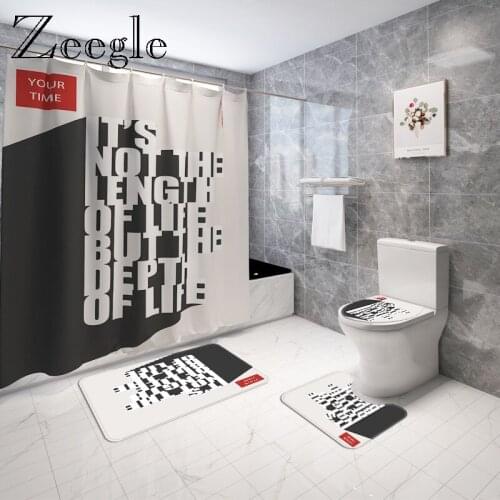 Abstract Waterproof Shower Curtain with Bath Mat Set Microfiber Bathroom Floor Rug Set Washable Toilet Seat Cover Mat